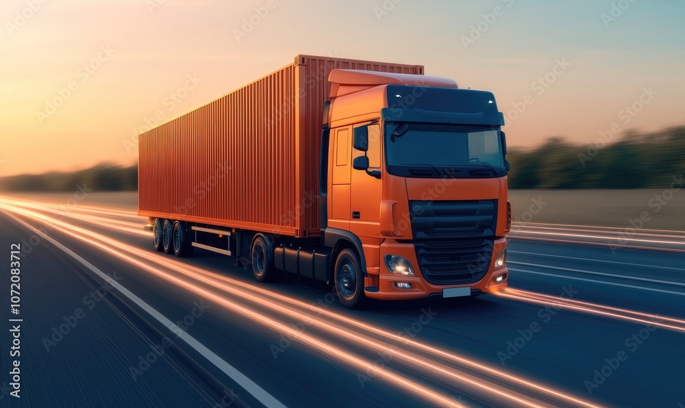 Commercial Highway Semi Truck Sunset